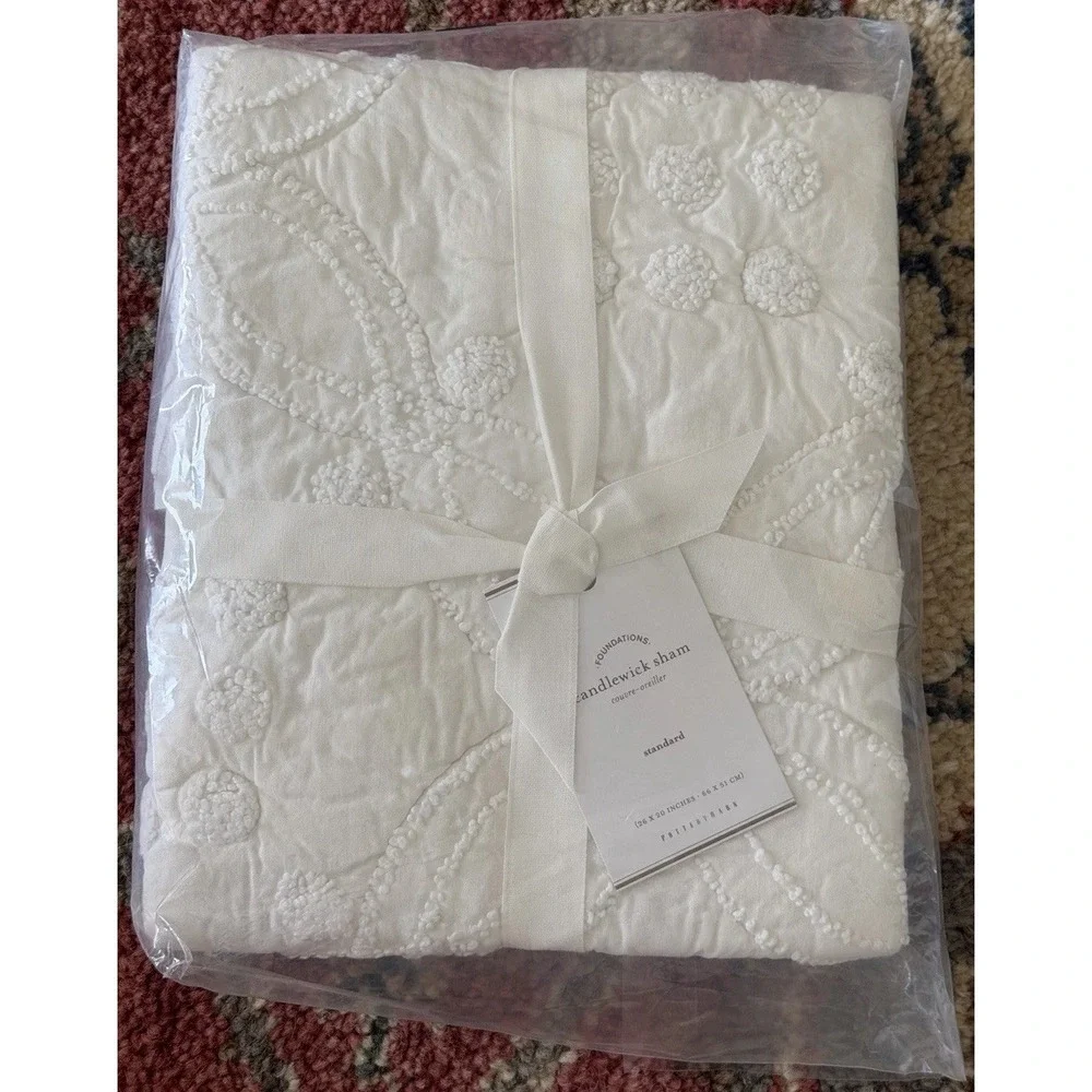 Pottery Barn Candlestick Sham 1 White Embroidered Cotton Standard With Flange